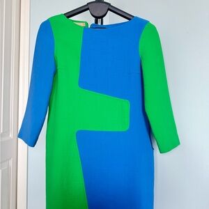 Michael Kors Vibrant colorblock Blue and Green 3/4 sleeve elegant Dress